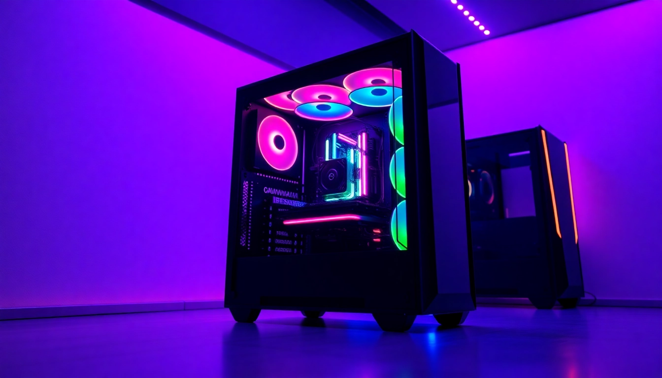 Stylish and modern PC CASE Supplier showcasing RGB lighting and sleek design in a dynamic setup.