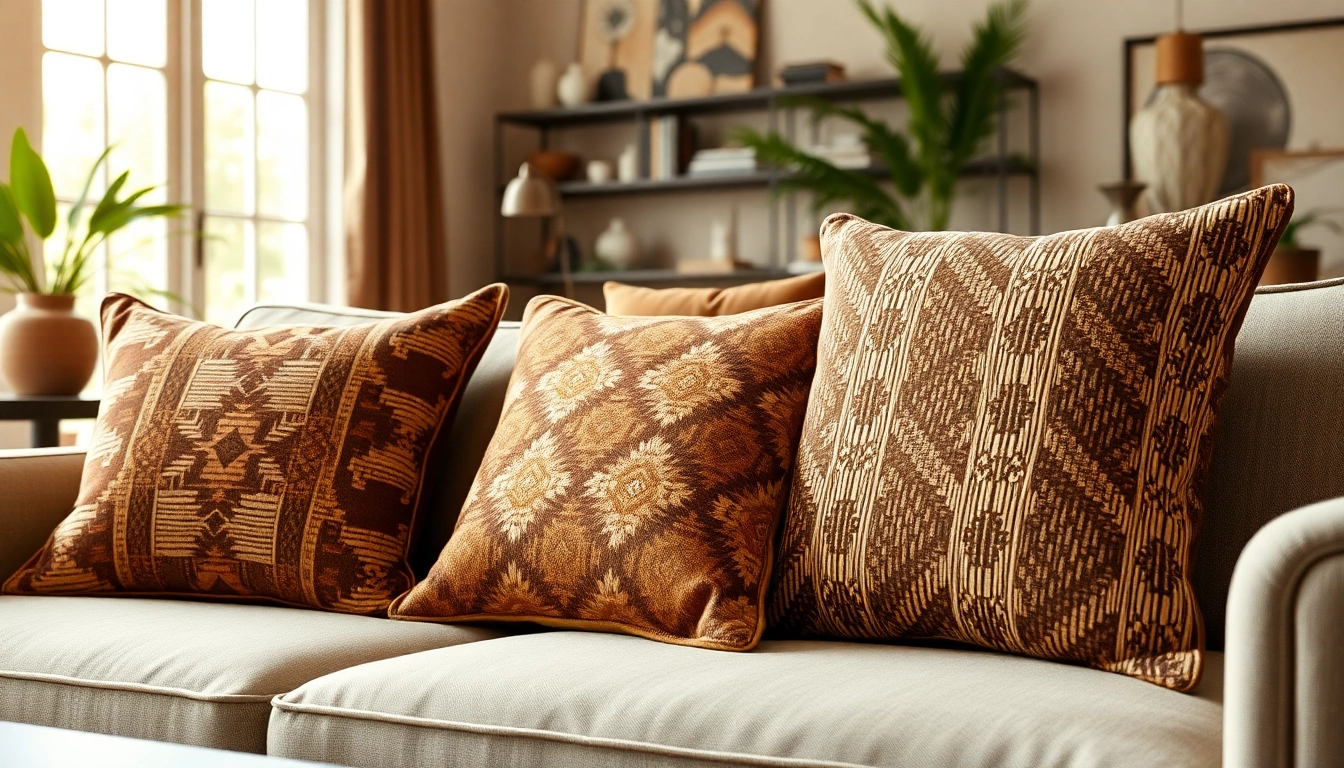 Embellished Mali Mudcloth Cushion Covers enhancing a stylish living room decor.