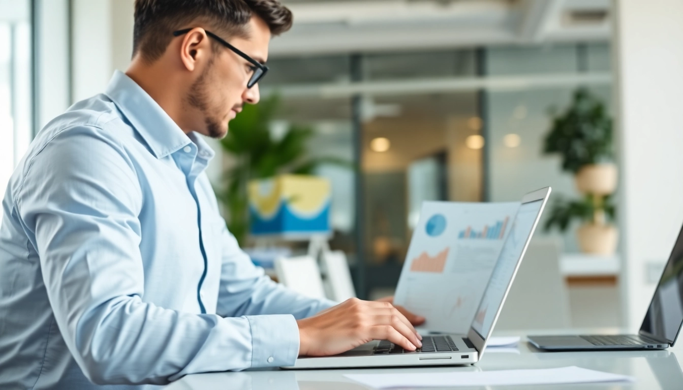 Conducting an impairment test analysis in a professional office, featuring financial data review.