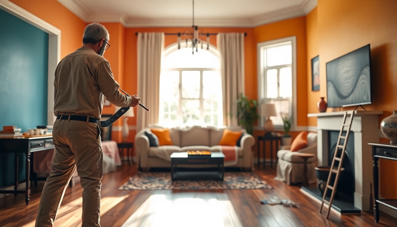 Interior painting in progress, showcasing vibrant colors in a meticulously painted living room.
