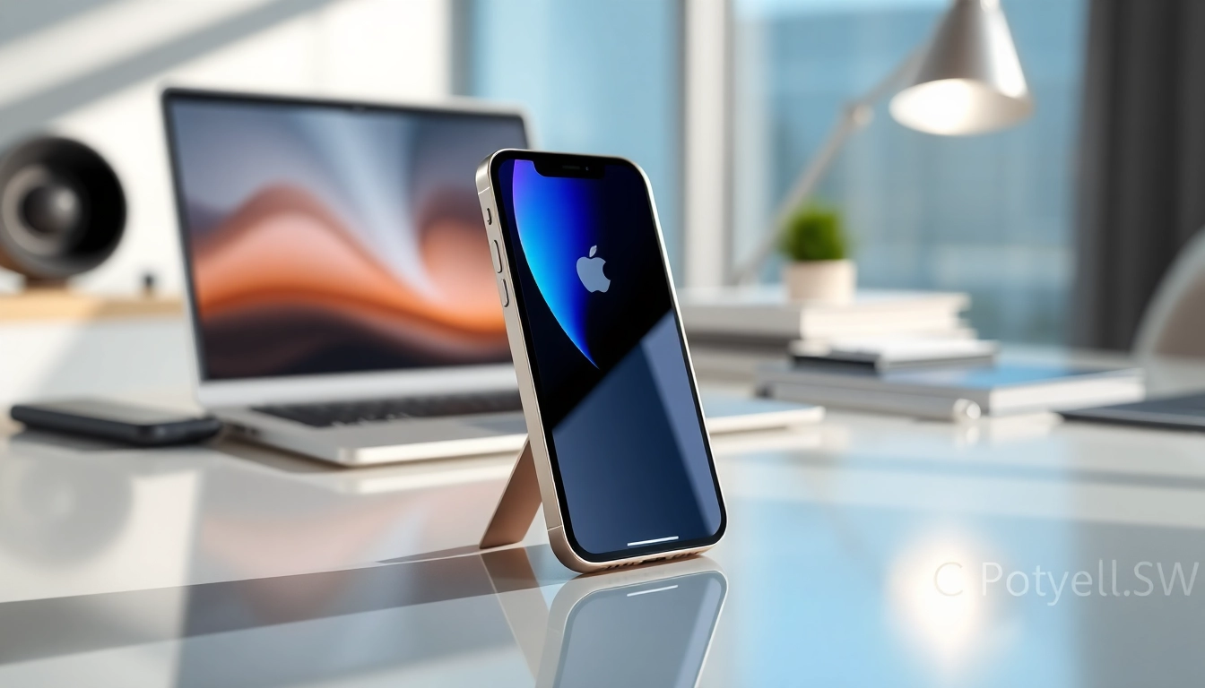 Buy iPhone Pro in a professional setting with a sleek display and modern accessories.