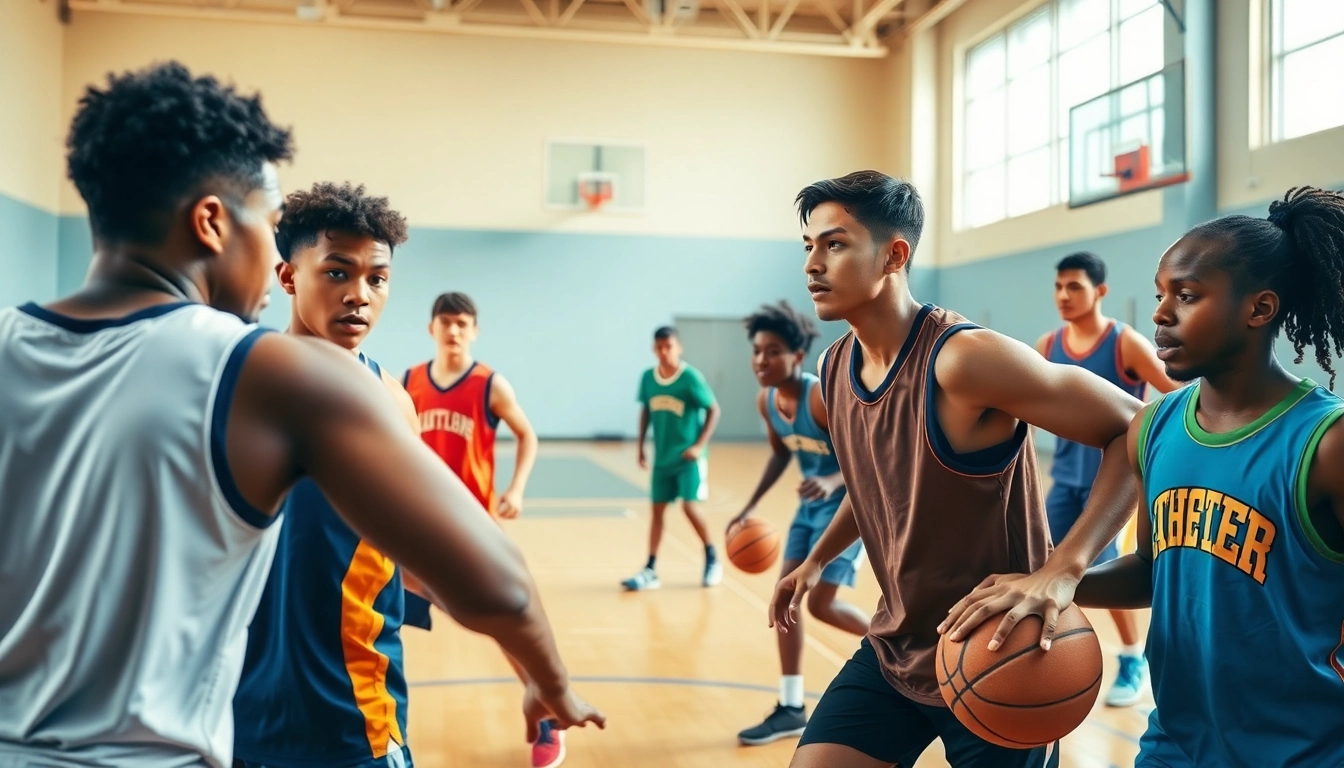 Engaged athletes in the best basketball training programs focus on skill development at an indoor court.