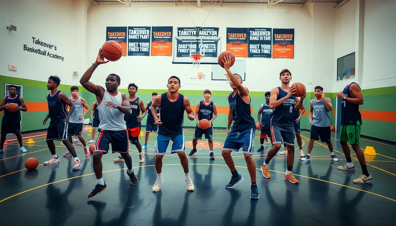 Young athletes training at Takeover Basketball Academy, showcasing their skills and teamwork.