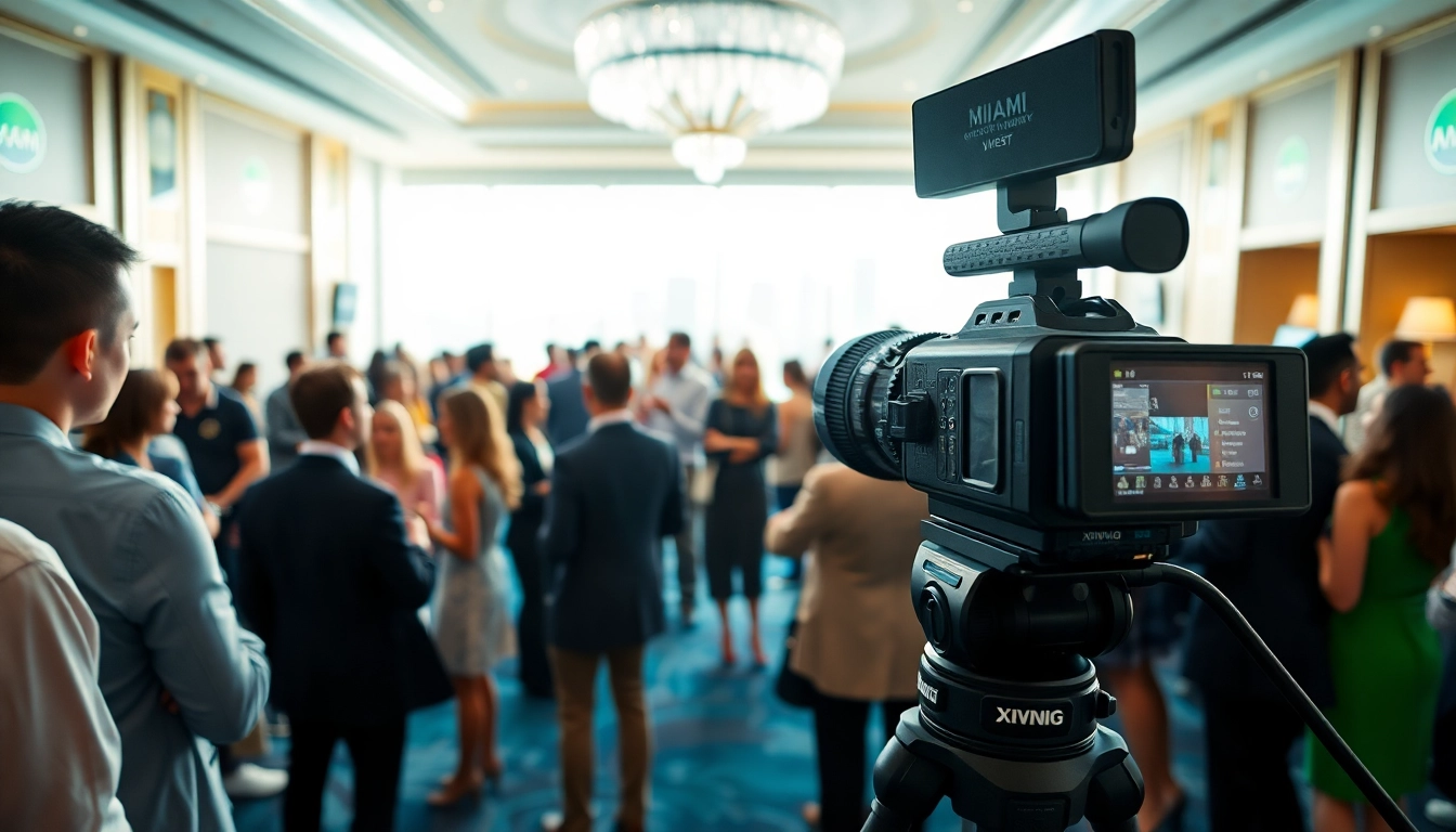 Capture Miami Corporate Event Videography Photography moments with professionals engaging at a vibrant corporate event.