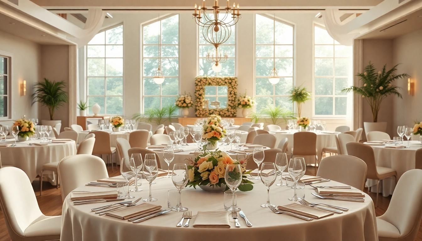 Set up at le lieu showcasing elegant tables and decor for a special event.