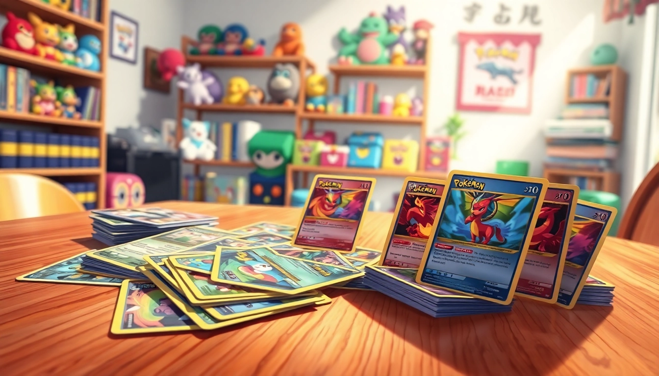 Showcasing a collection of Real Pokemon cards on a gaming table, highlighting vibrant designs and collectibles.