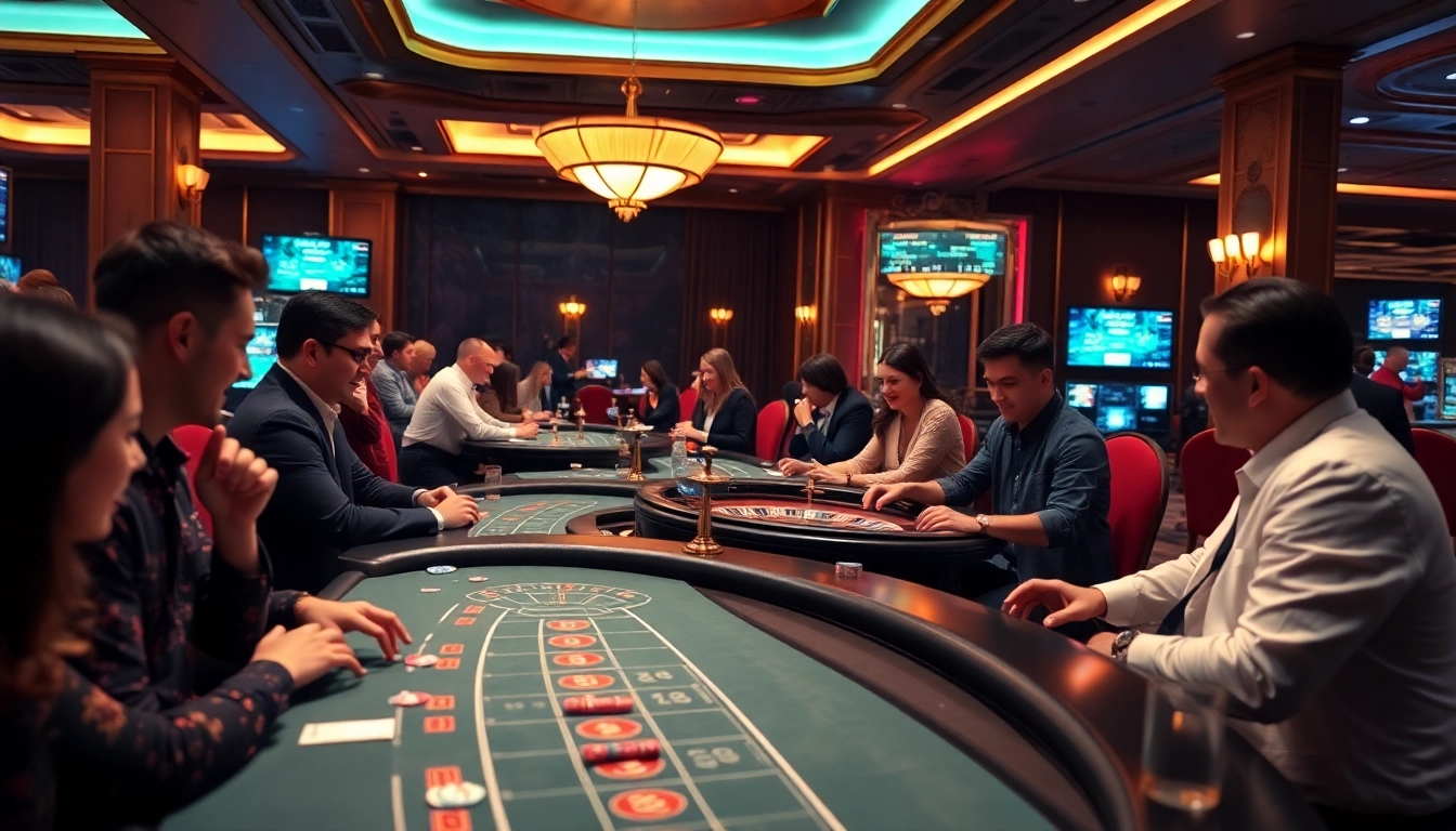 Experience the excitement at TPower casino with vibrant gaming tables and engaging players.