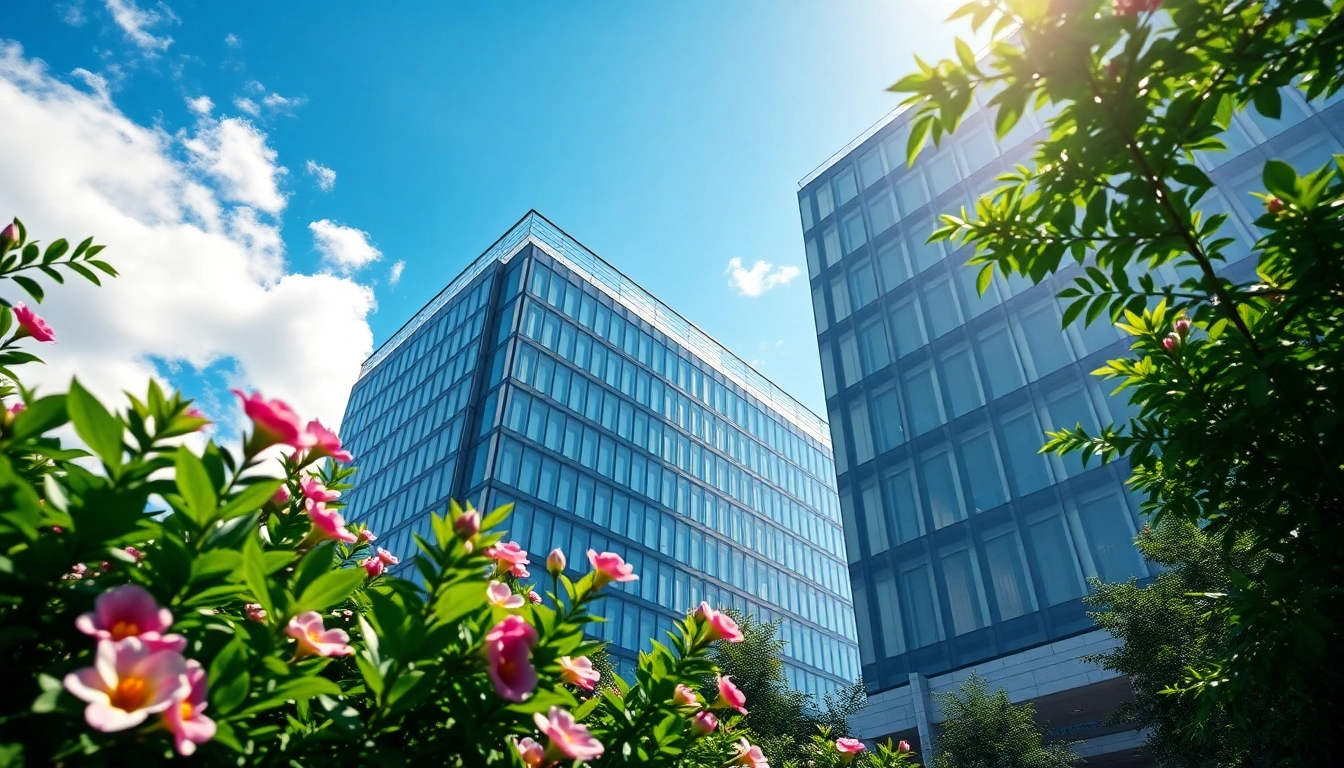Architekturvisualisierung eines modernen urbanen Gebäudes mit realistischen Details und lebendigem Umfeld.