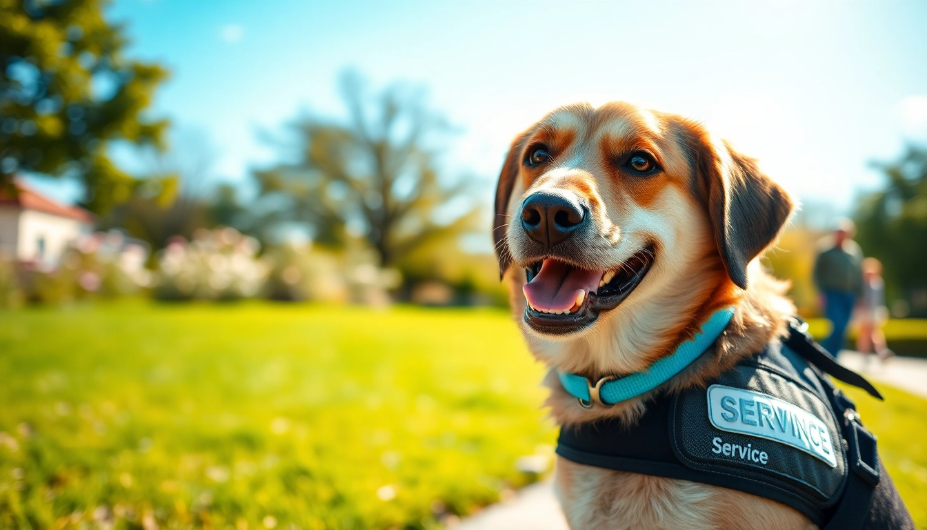 Get a service dog bonding with its owner in a sunny park, embodying support and companionship.