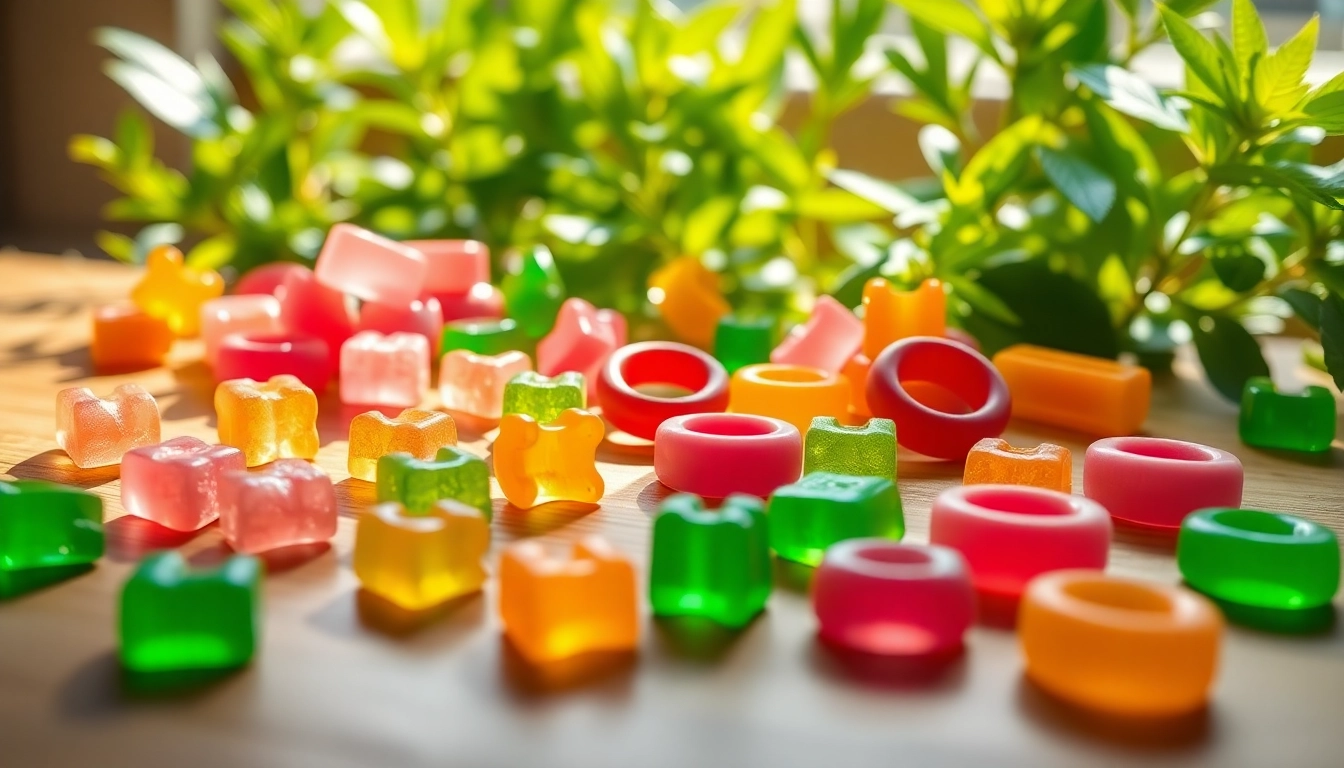 Enjoy colorful low-dose THC gummies displayed in an inviting setting.