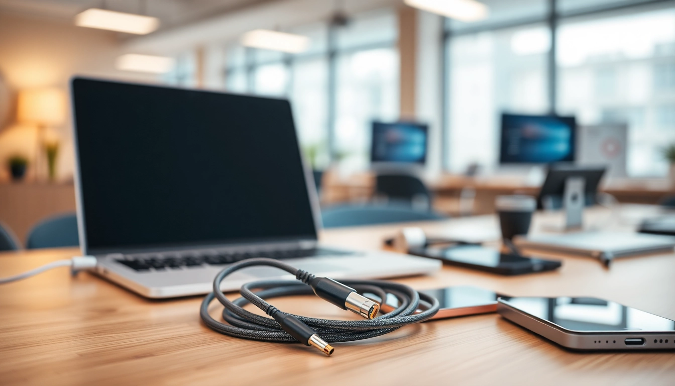 Showcasing the starlink mini 12v cable in a modern workspace with tech gadgets.