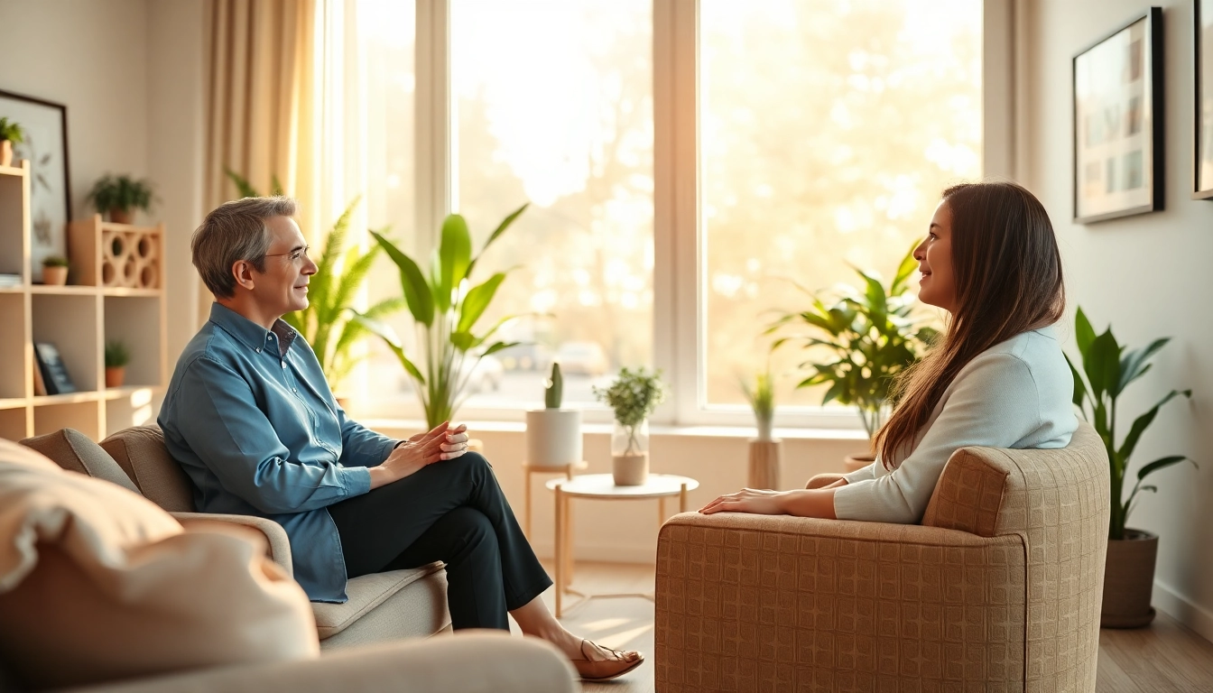 Engaging psychotherapy session in Dubai, highlighting a professional therapist and client in a comfortable setting.