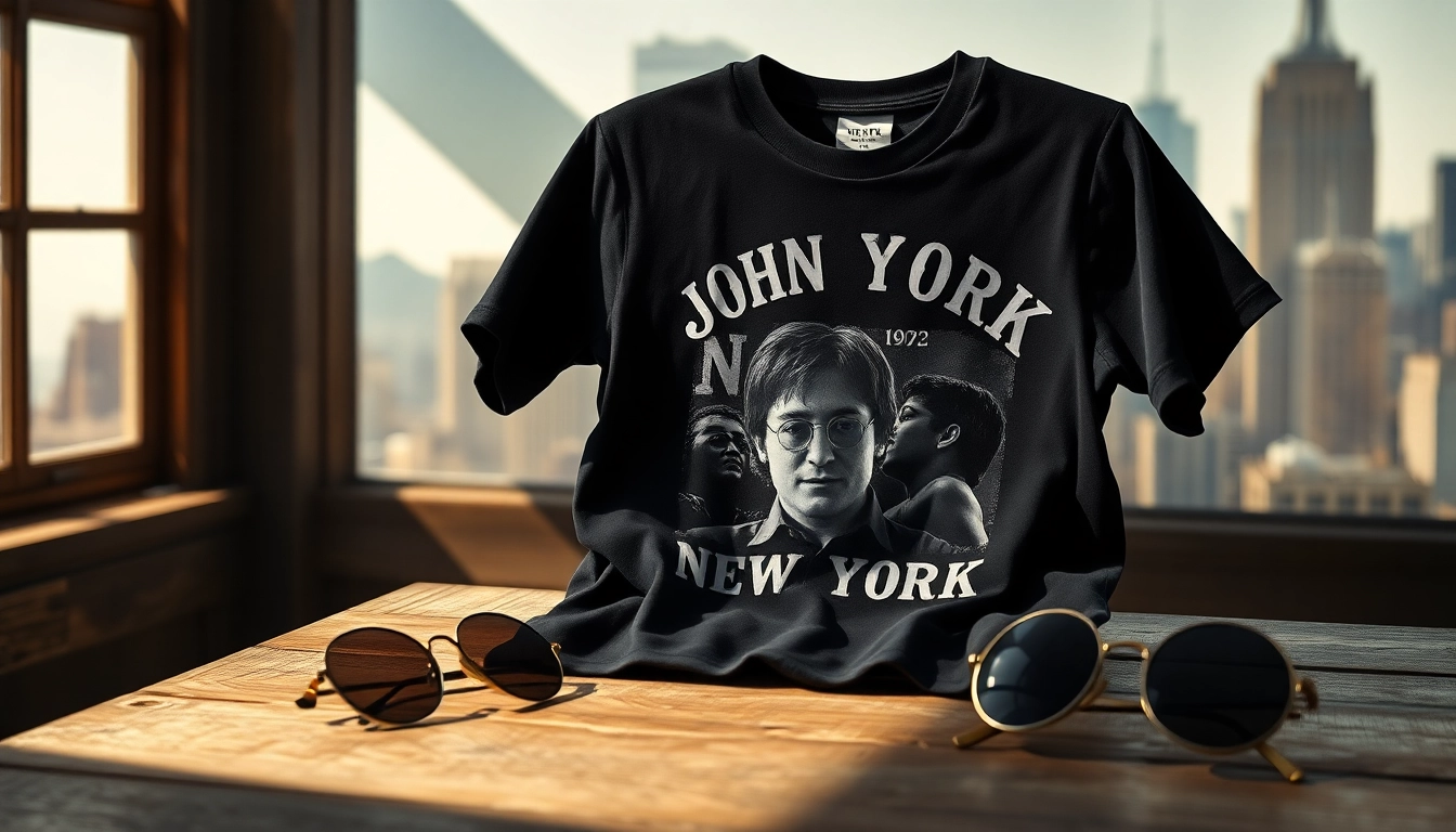 Showcase the john lennon new york shirt with iconic designs from the 1972 concert.