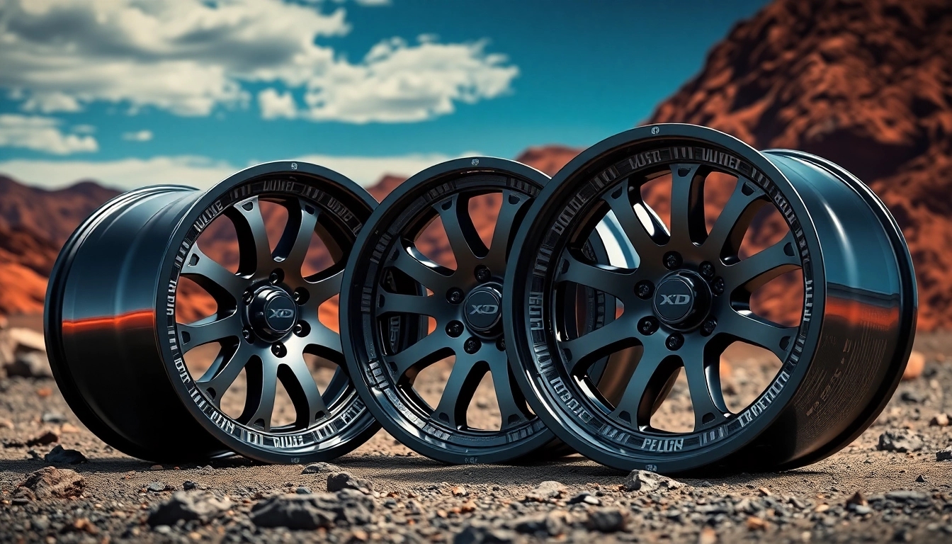 Showcase of XD wheels with unique finish and rugged terrain background highlighting their durability.
