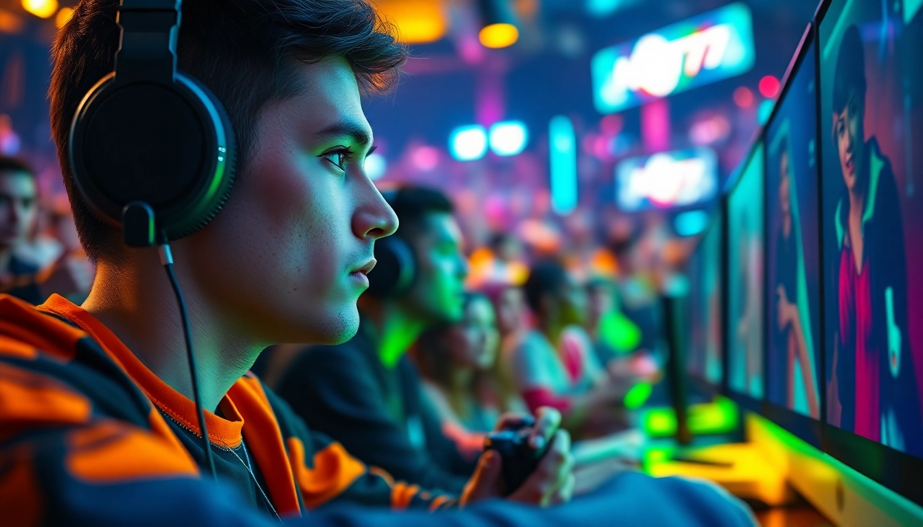 Pemain fokus saat bermain net77 game dalam suasana turnamen yang energik.
