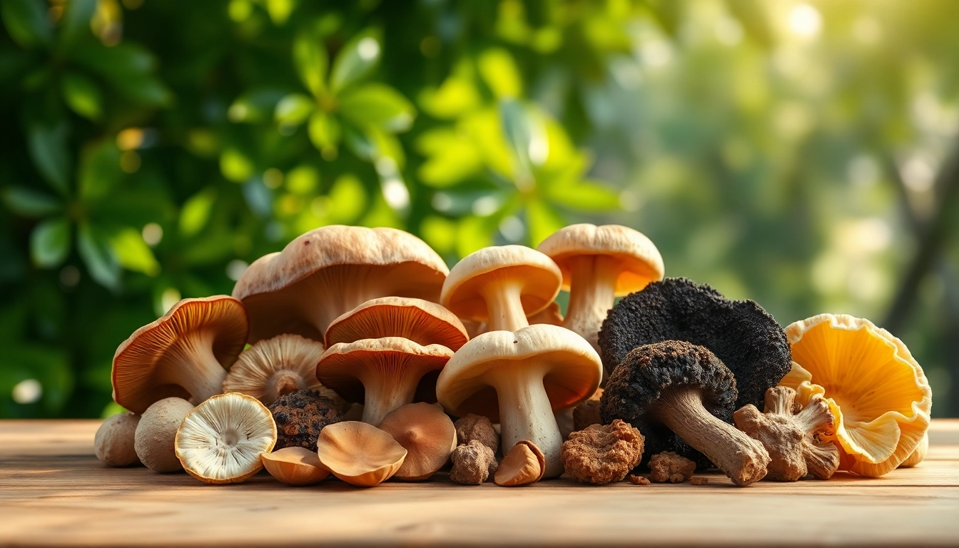 Highlighting Mushroom Complex with diverse mushroom varieties showcasing health benefits.