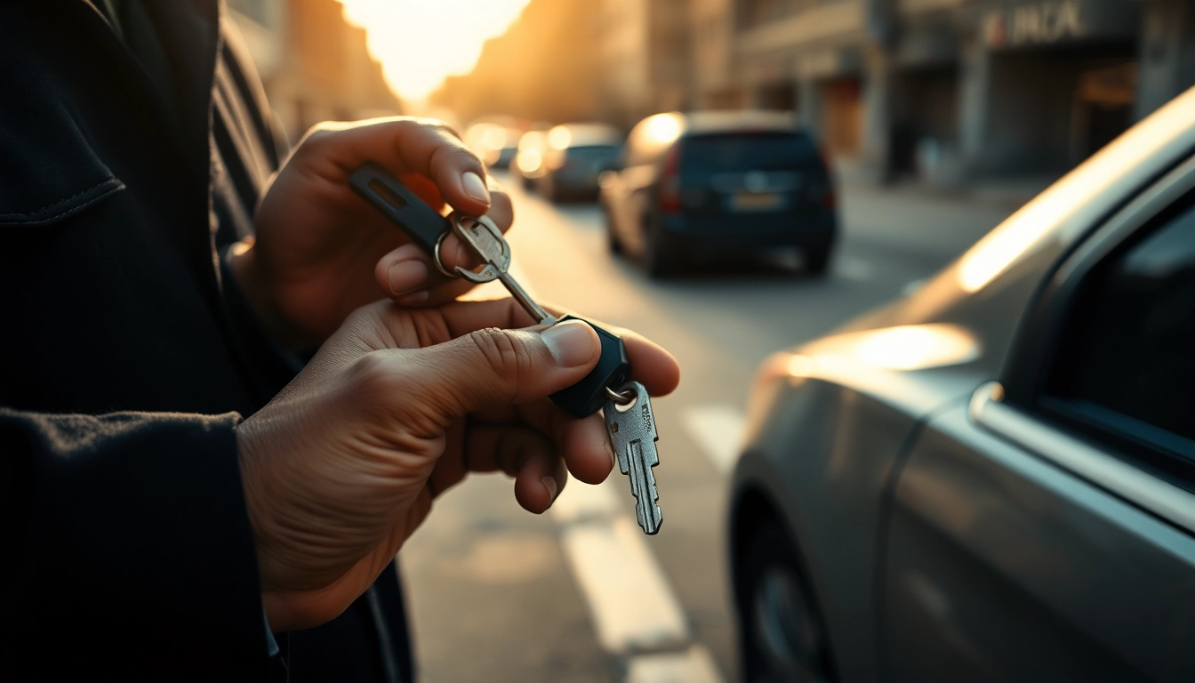 Locksmith assisting with Lost Car Keys replacement in a busy urban area.