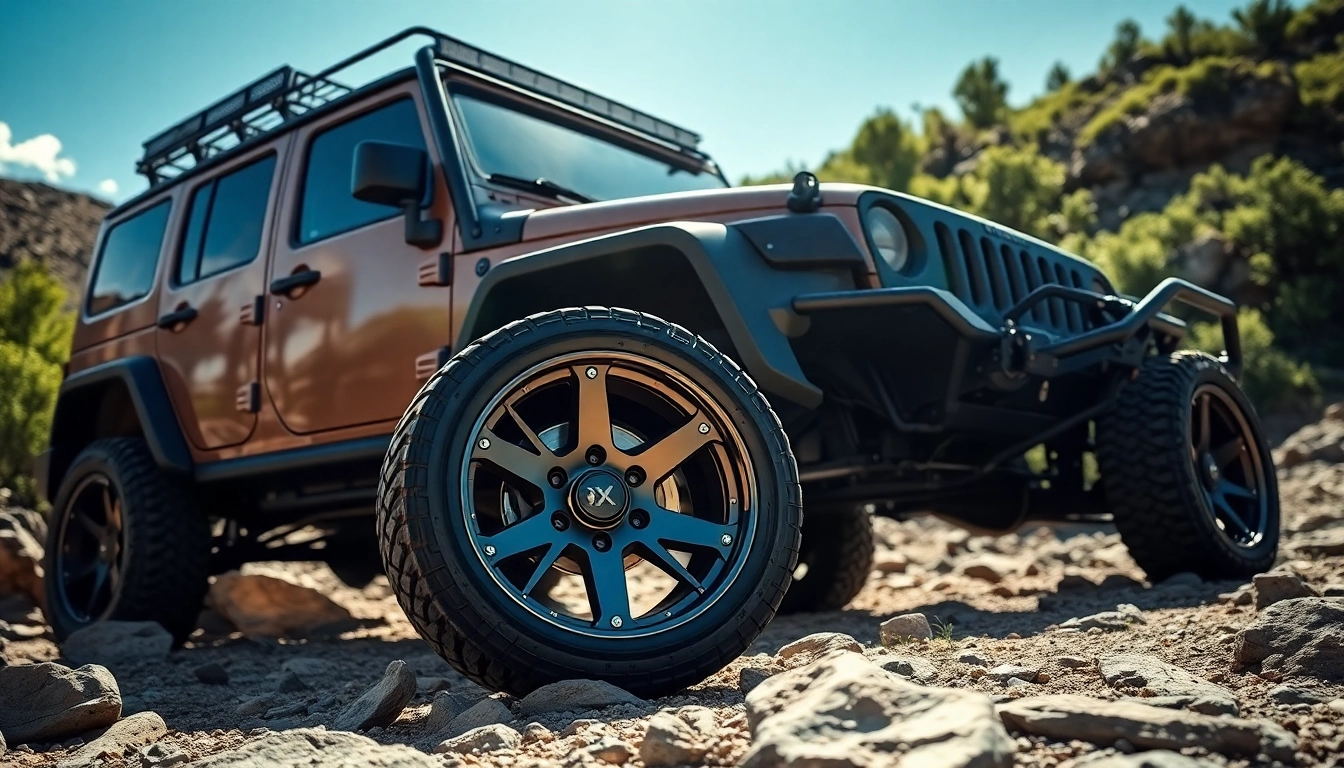 Showcase XD wheels on an off-road vehicle highlighted against a rugged landscape
