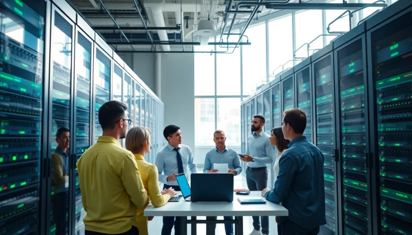 Engaging scene of cloud infrastructure and DevOps services development in a collaborative office.