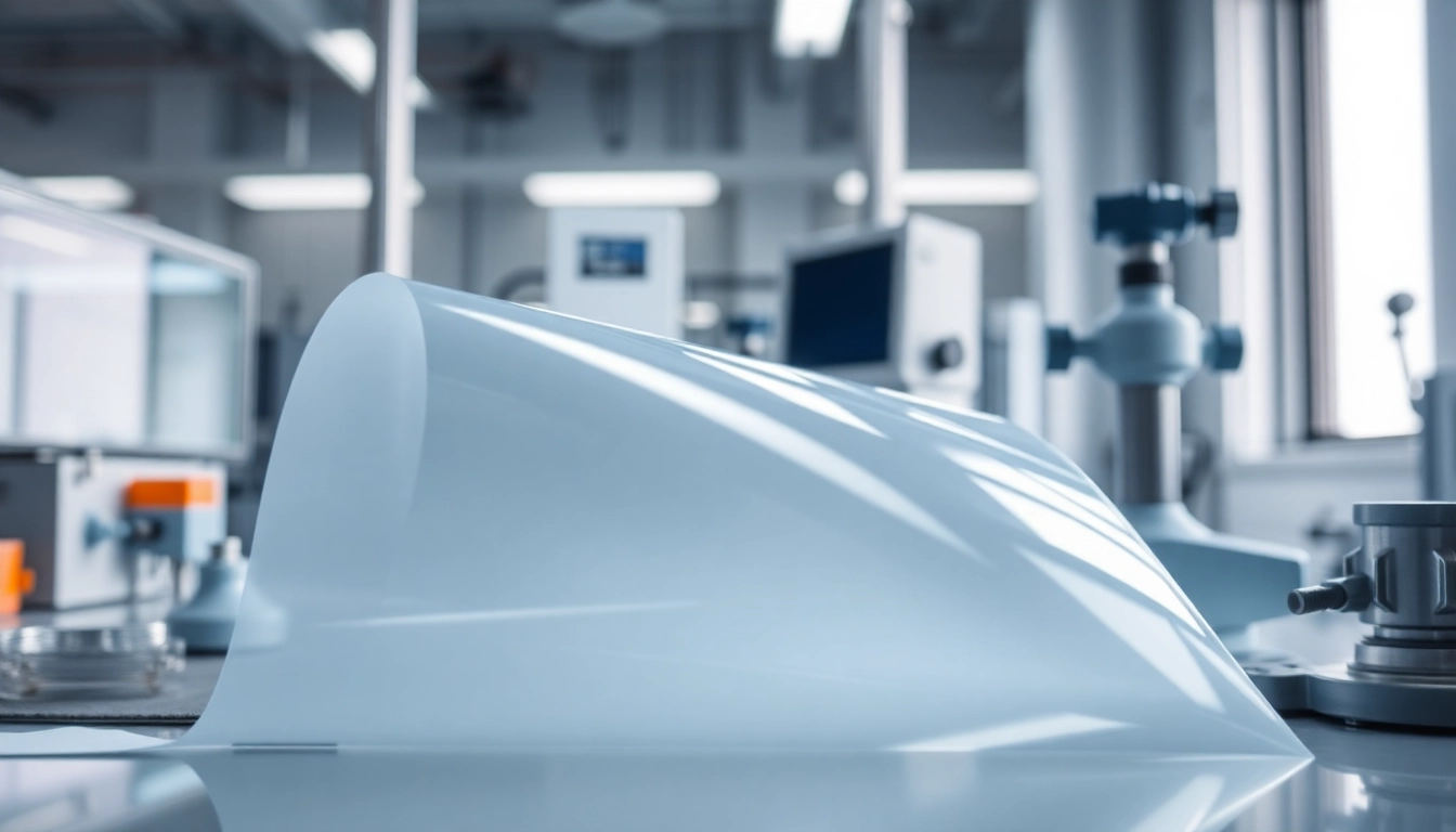 View of precision-cast adhesive films on the lab table, showcasing their unique features.