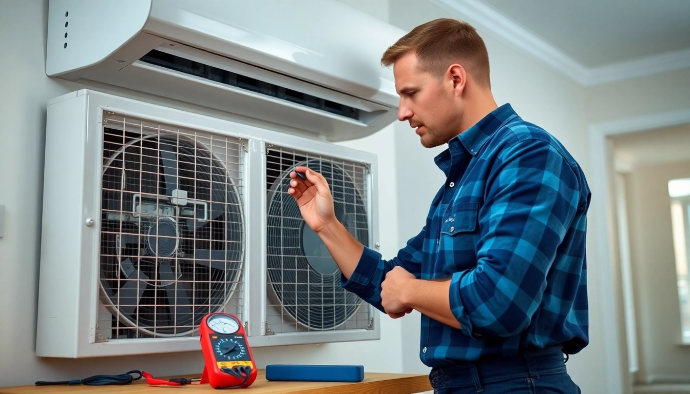 Efficient HVAC technician performing AC repair mesa az in a residential setting with tools.