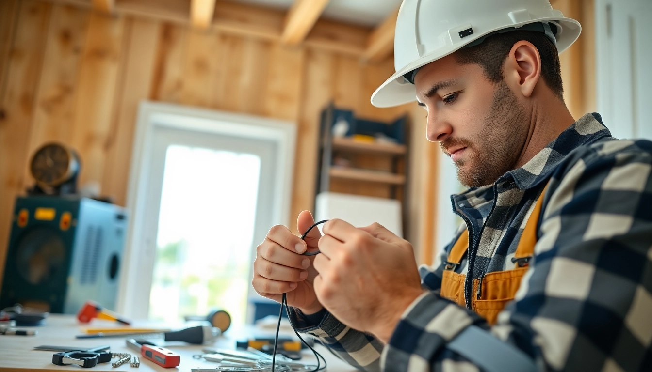 Electrical Contractor Clearwater installing wiring in a residential workspace with focused attention.
