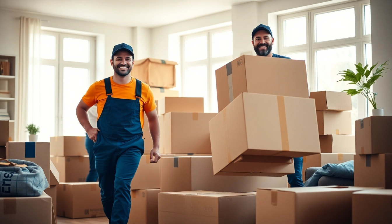 Movers from bennettsmoving efficiently managing furniture in a bright home during a move.