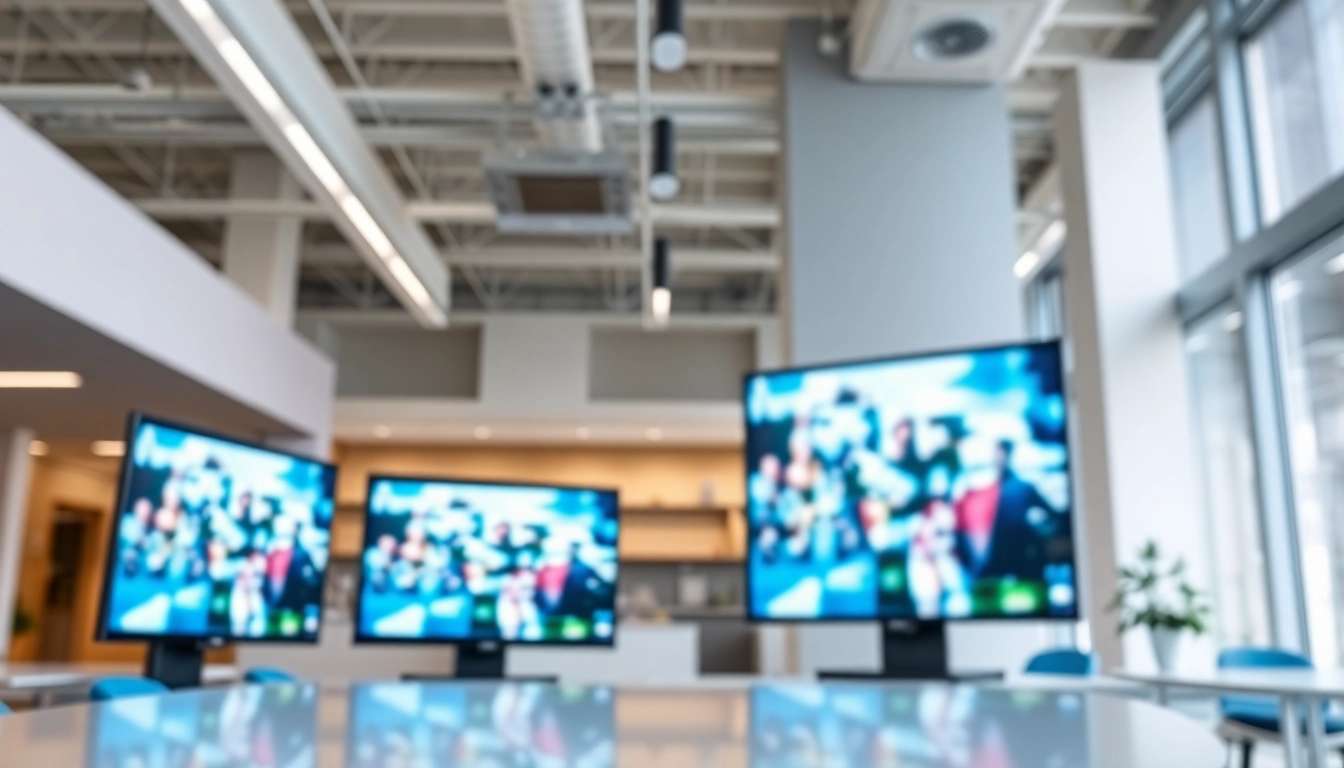 Showcasing Android digital signage player in a dynamic office environment with vibrant displays.