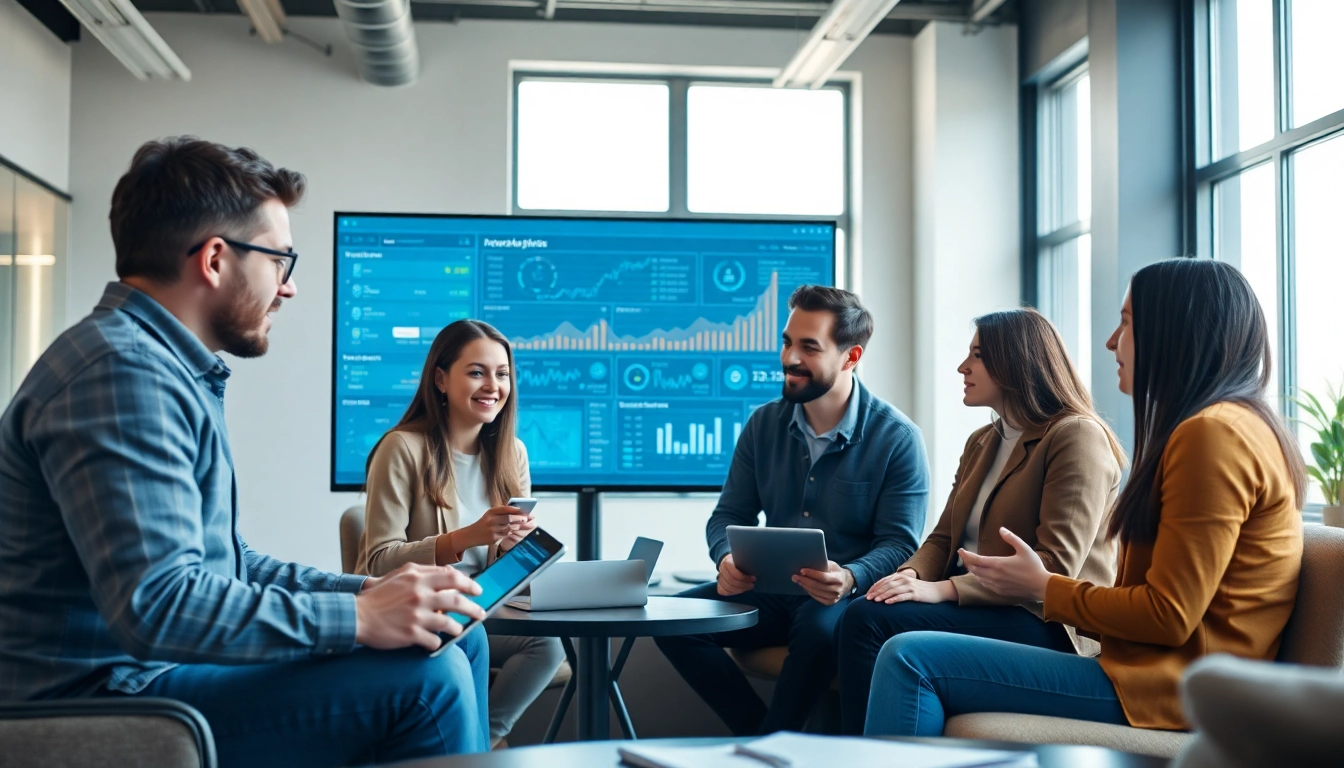 Showcasing cloud infrastructure and DevOps services team collaborating with modern technology.