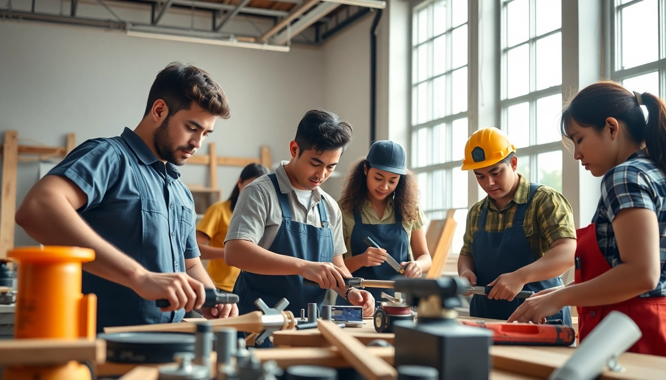Students learning at trade schools oahu in a practical workshop setting, focusing on hands-on skills.