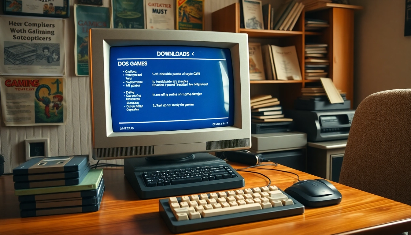 Explore a nostalgic scene of DOS games download on a vintage computer setup.