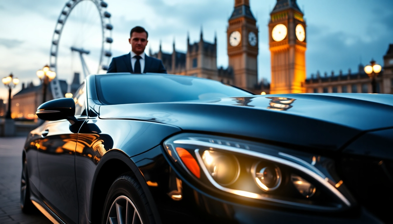 Experience chauffeur hire london luxury with a professional chauffeur and sleek black car in a prestigious setting.