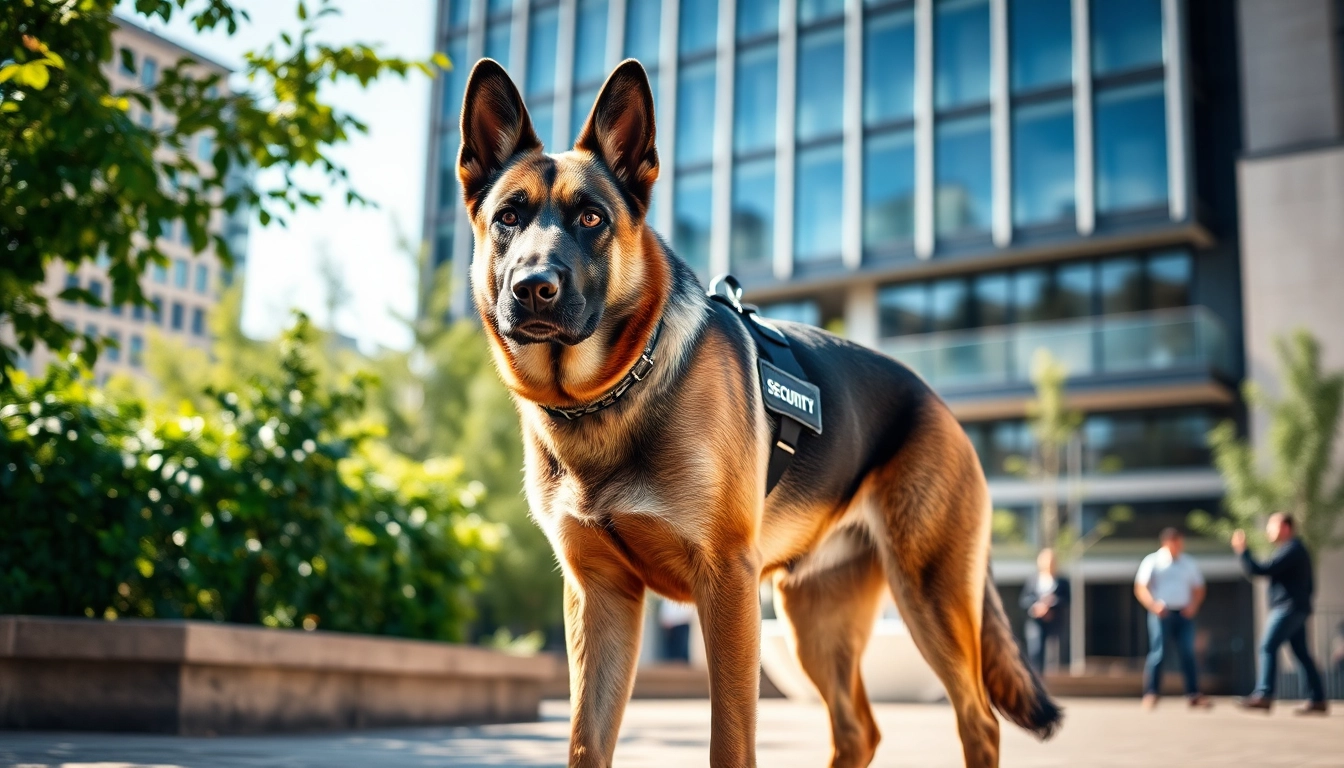 Security Dog Services Birmingham showcased through a vigilant German Shepherd on patrol.