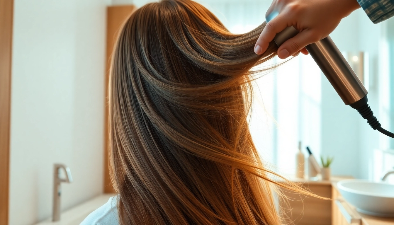 Stylist demonstrating the best blow dryer for smooth and shiny hair results.