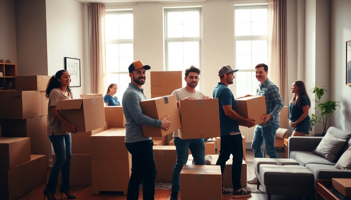 Efficient cheap movers nyc handling boxes in a bright New York City apartment.