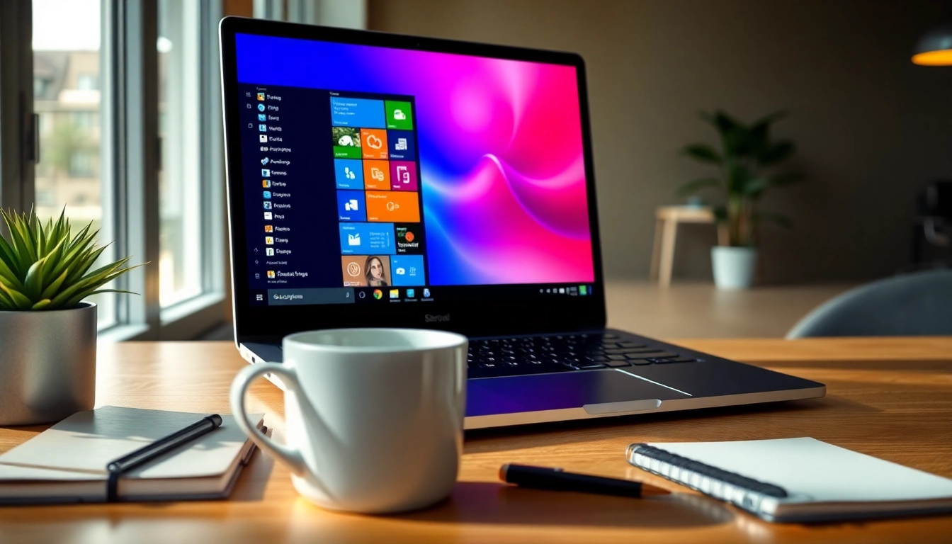 Microsoft Windows Benutzeroberfläche auf einem modernen Laptop im Büro mit klaren Farben.