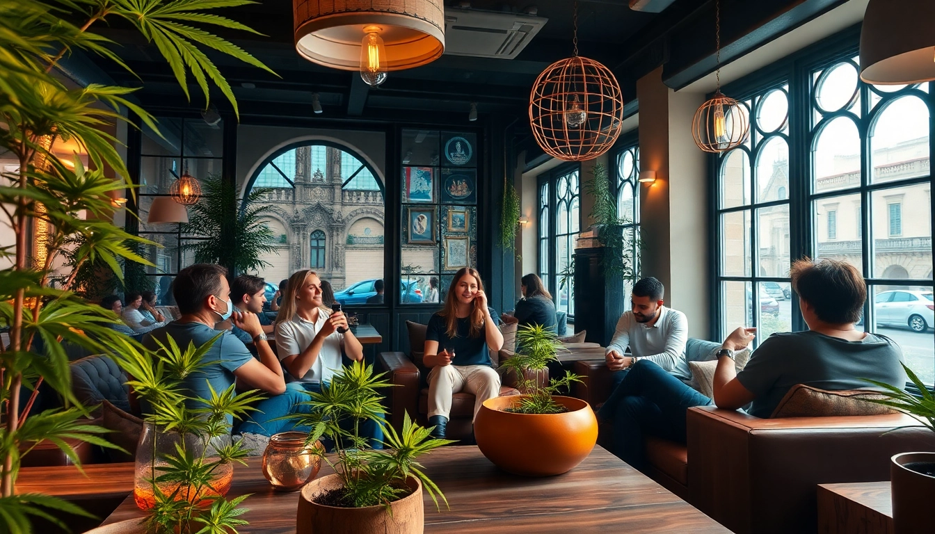 Join the vibrant atmosphere at https://cannabisbcn.com featuring friendly interactions and stylish decor.