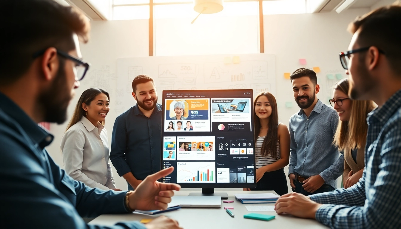 Showcase of seo and web design companies collaborating in a modern office.