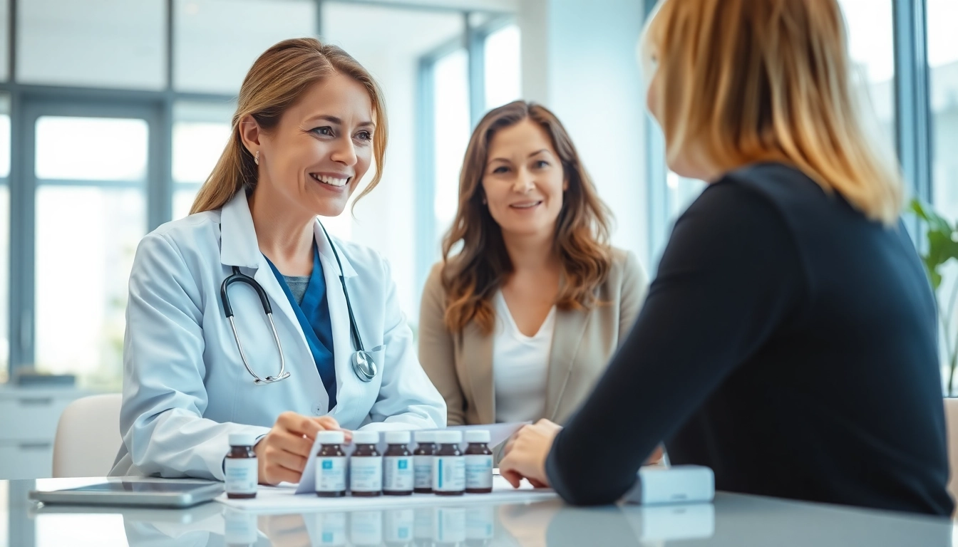 Engaging doctor-patient consultation about bioidentical hormone therapy in a modern clinic.