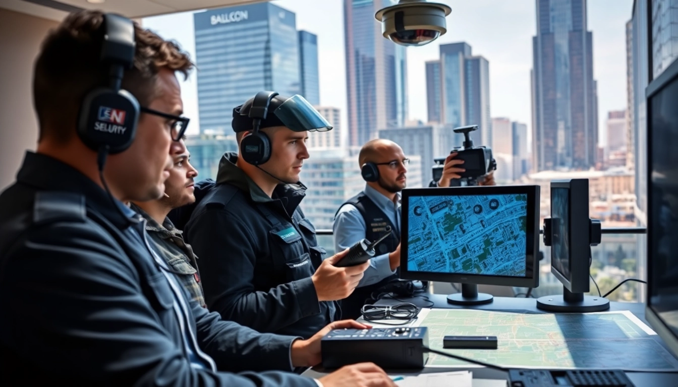 Security Company West Bromwich team using high-tech equipment for surveillance in an urban setting.