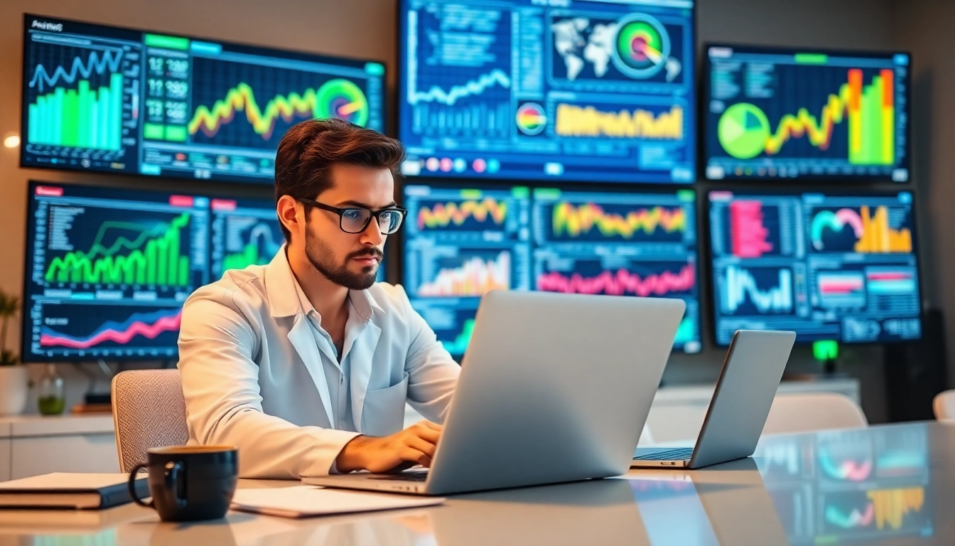 Data anomaly detection analysis in a modern workspace with vibrant visuals and a focused scientist.
