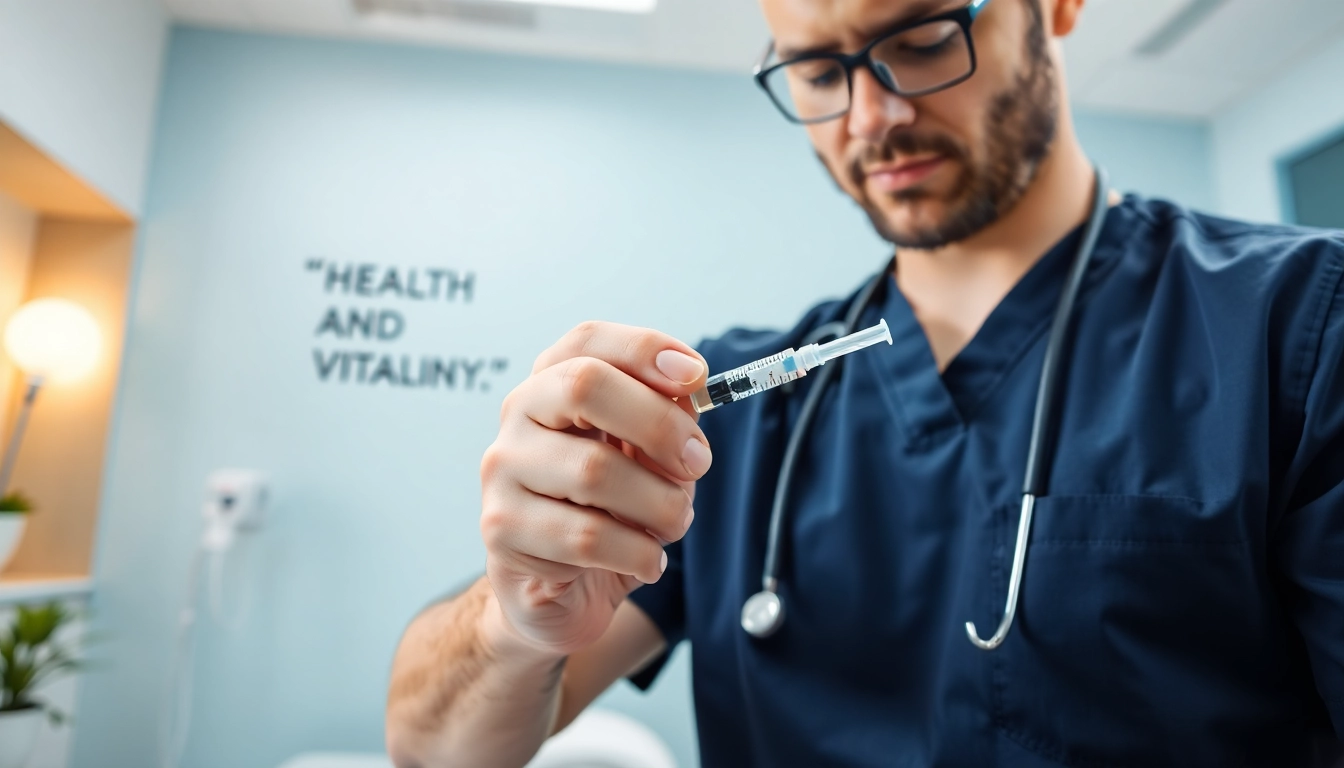 Administering testosterone shots by a healthcare professional in a modern clinic.