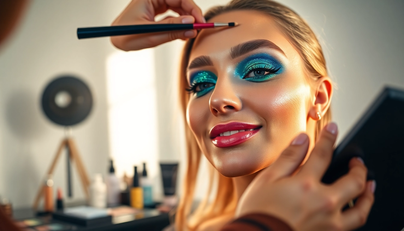 Apply vibrant cosmetics showcased at https://cosmeticsarenas.com with an artist enhancing a model's beauty.