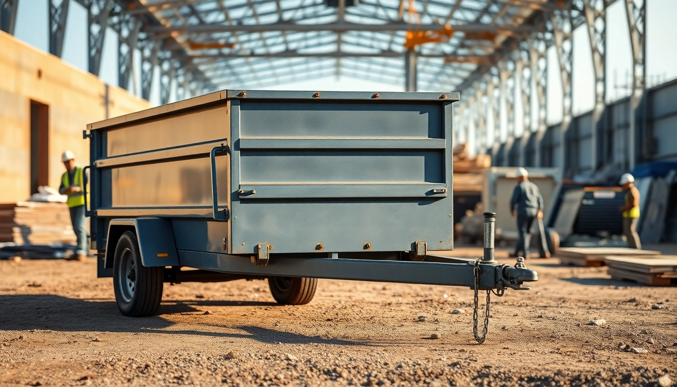 Showcasing a high-quality dumpster trailer for sale in a construction environment.