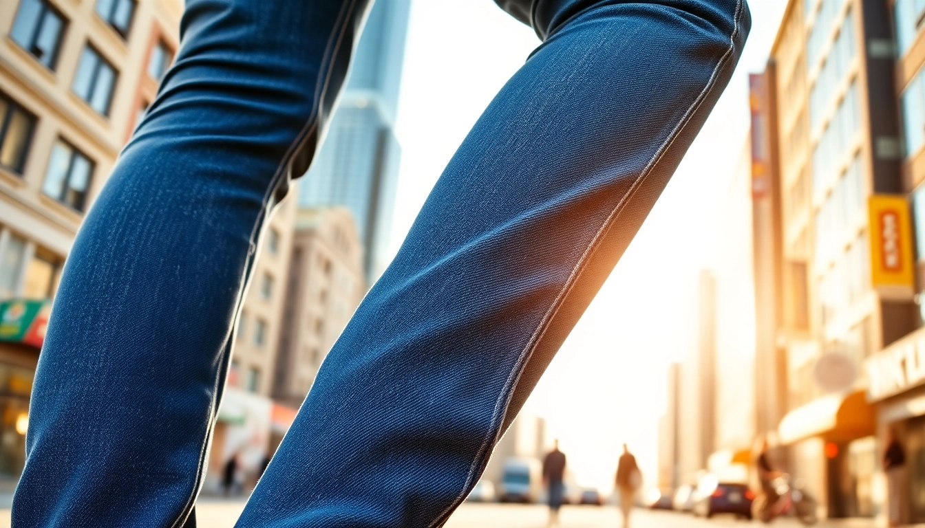 Showcasing high-quality wholesale jeans manufacturers in an urban fashion environment.