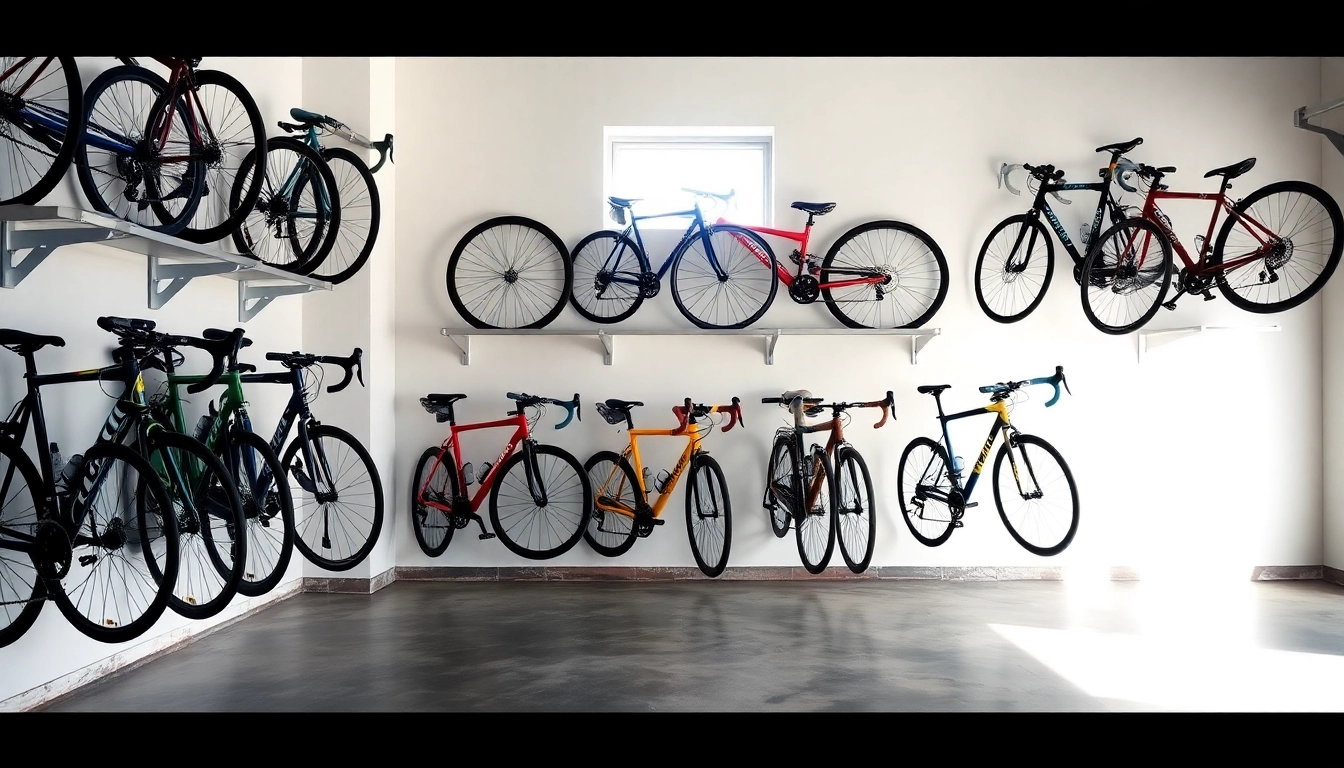 Organize your bikes efficiently with this modern wall-mounted bike storage solution.