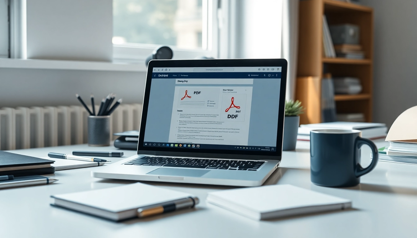 Merge pdf files free on a laptop in a focused digital workspace.