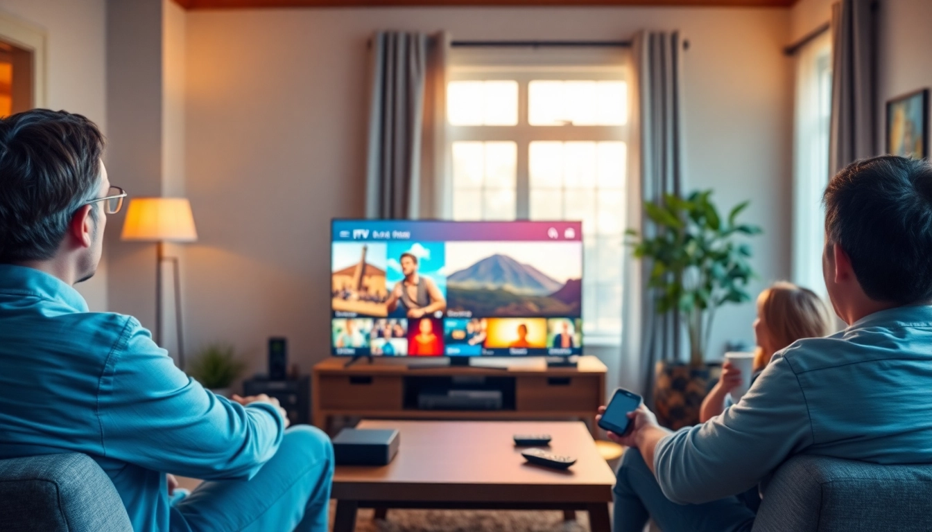 Abonnement iptv: interface de service de streaming sur une télévision moderne avec un contenu 4K.