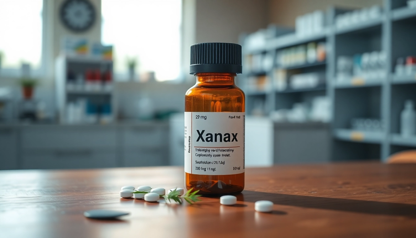 Buy 2mg Xanax online in a professional pharmacy setting with calming colors.