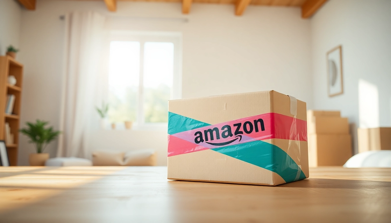 Sealed box with amazon tape displaying quality in a professional packaging scene.